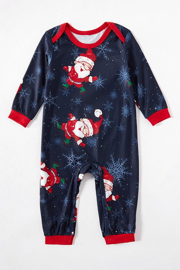 Cheap Boys Jumpsuit Lovely Family Santa Claus Printed Blue Baby One-pi