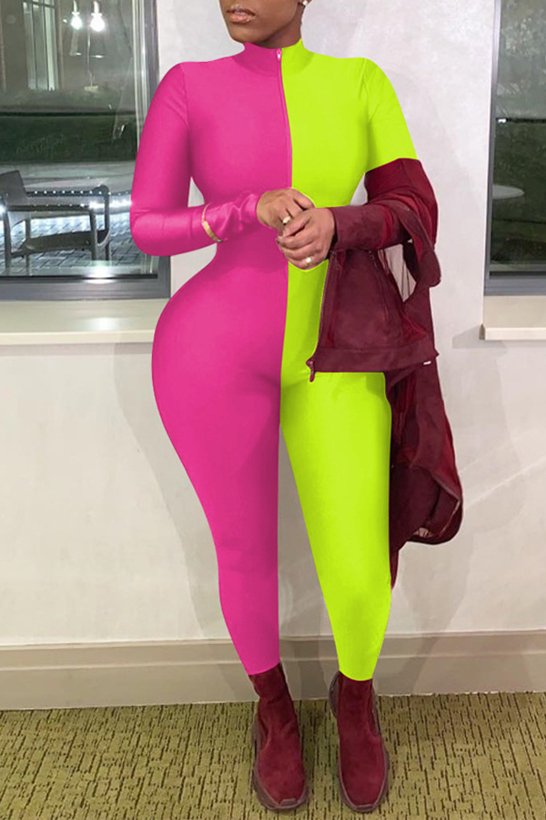 

Lovely Trendy Color-lump Patchwork Green One-piece Jumpsuit