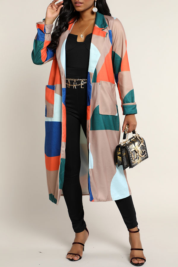 

Lovely Casual Color-lump Multicolor Trench Coat, Multi