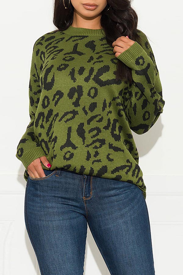 

Lovely Casual O Neck Printed Green Sweater