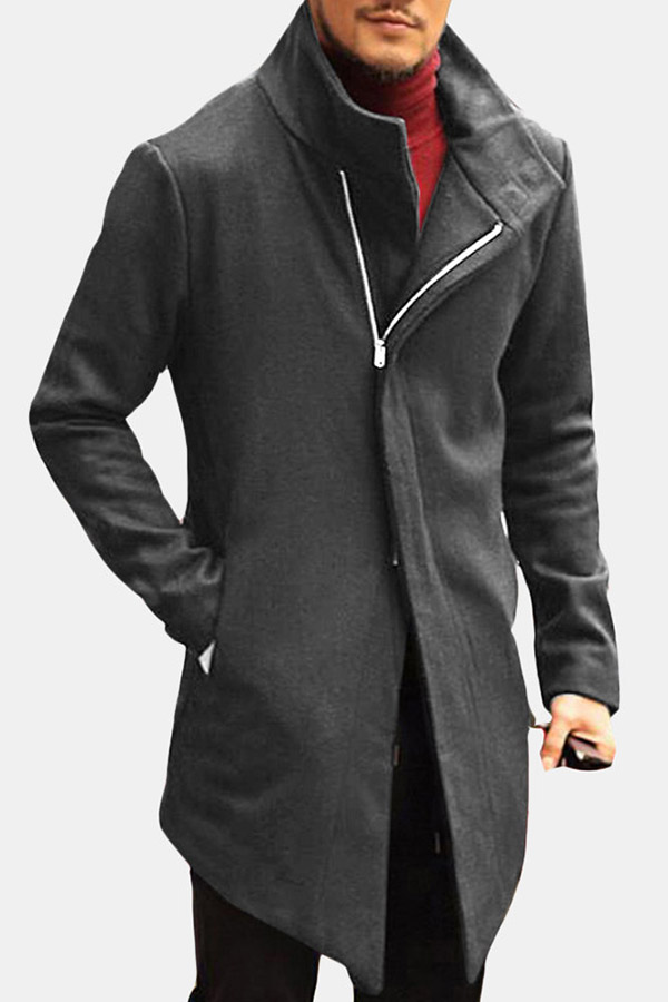 

Lovely Casual Zipper Design Black Trench Coat