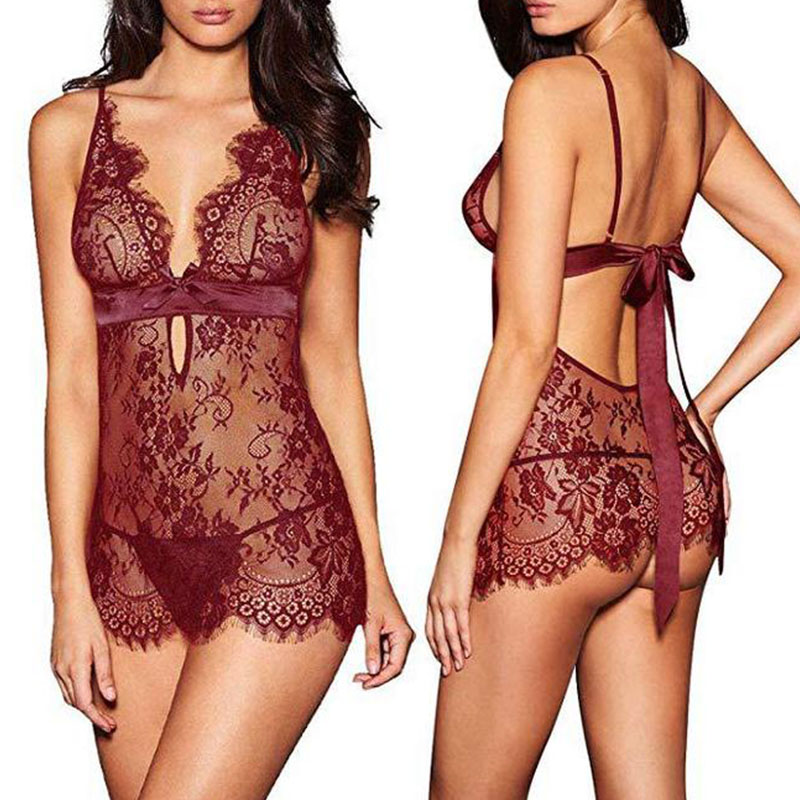 

Lovely Sexy Patchwork Wine Red Teddies