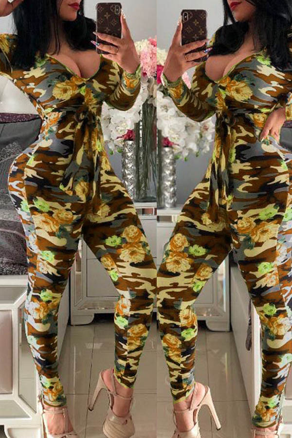 

Lovely Trendy Camouflage Printed Green One-piece Jumpsuit
