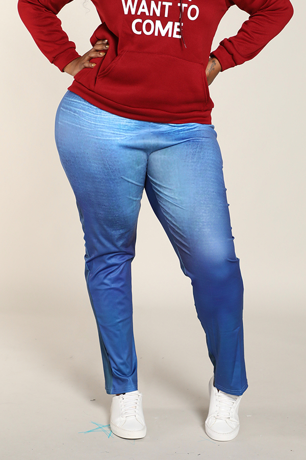

Lovely Casual Skinny Blue Plus Size Leggings