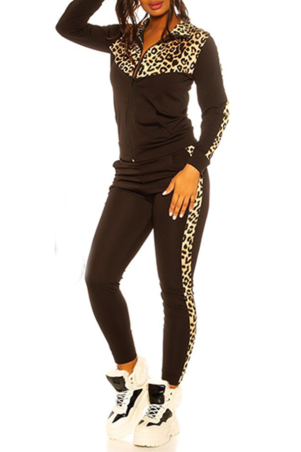 

Lovely Casual Patchwork Black Two-piece Pants Set