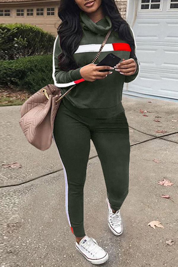 Cheap Two-piece Pants Set Lovely Casual Patchwork Green Two-piece Pant