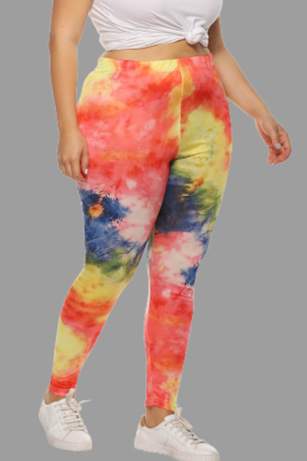 Cheap Plus Size Pants Lovely Casual Printed Multicolor Plus Size Pants