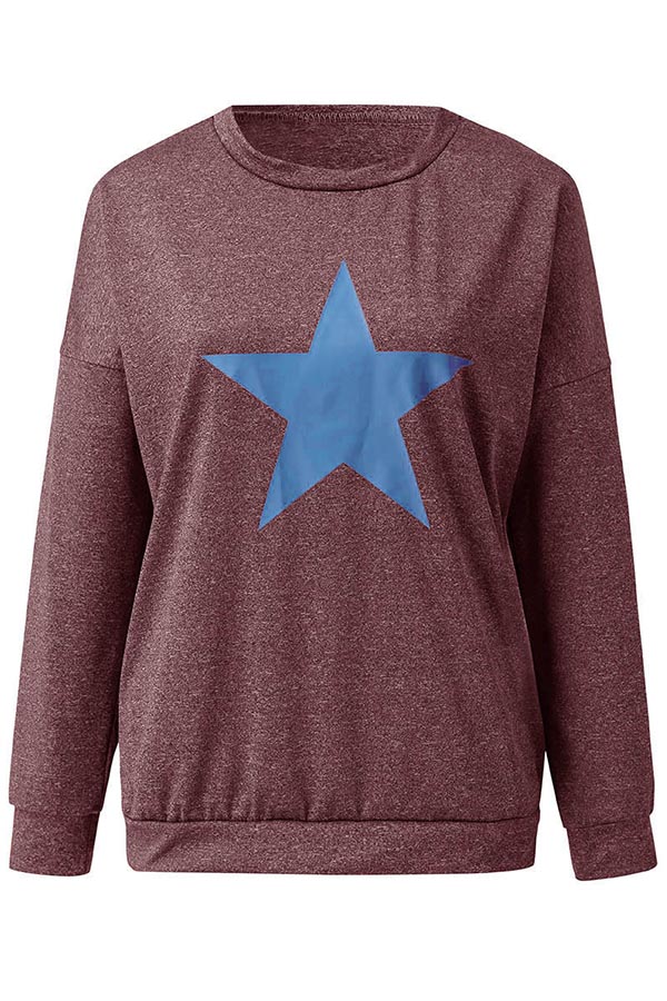 

Lovely Casual O Neck Star Dull Red Sweatshirt Hoodie