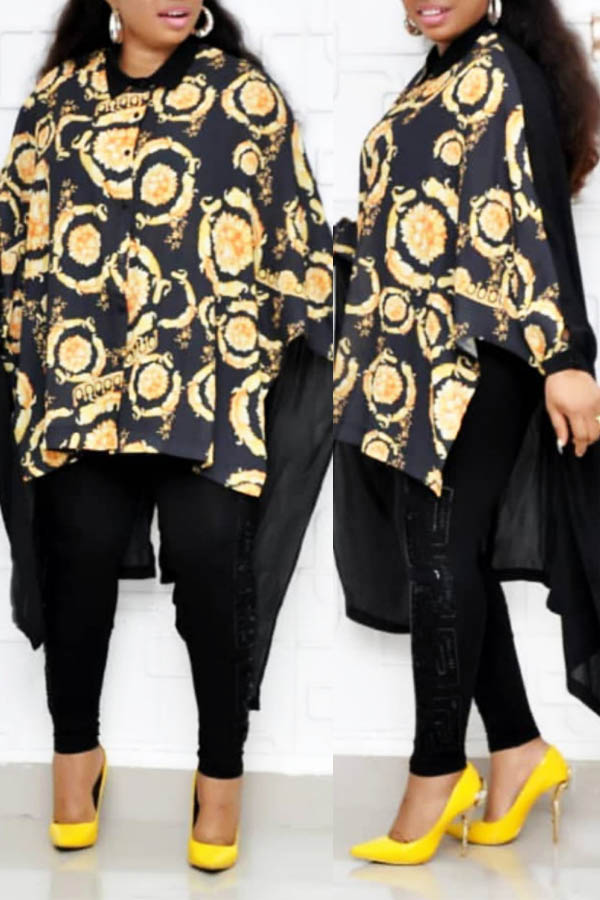 

Lovely Casual Printed Black Plus Size T-shirt