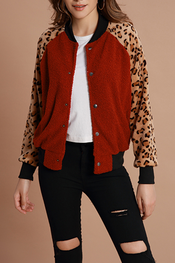 

Lovely Chic Patchwork Wine Red Jacket