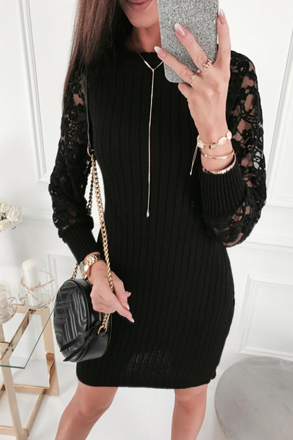 

Lovely Sweet Hollow-out Black Mini Dress