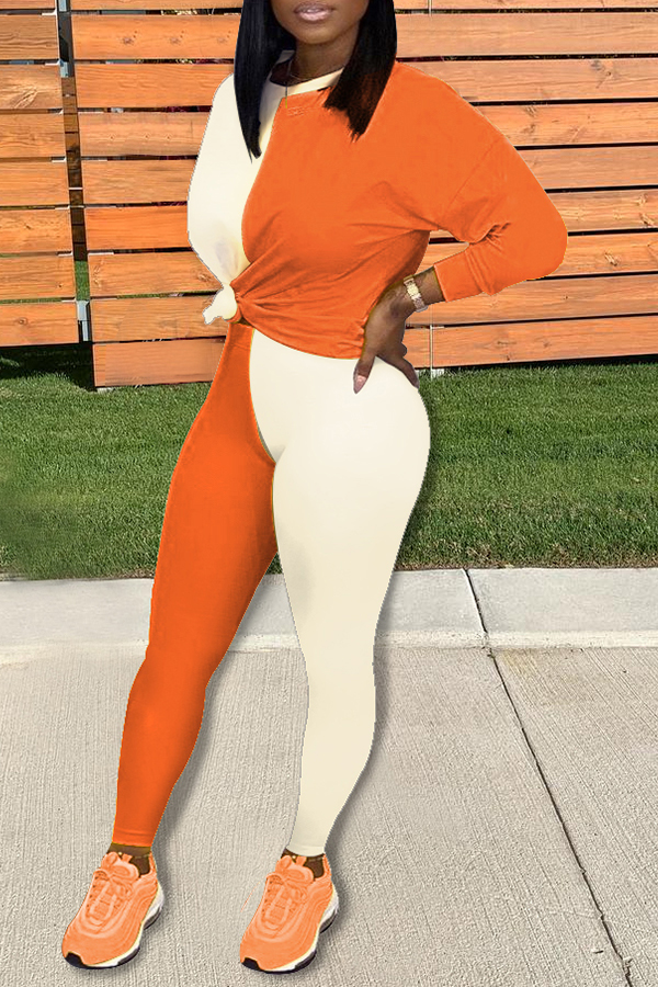 

Lovely Casual Patchwork Orange Two-piece Pants Set
