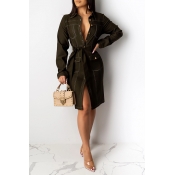 Lovely Casual Buttons Design Black Knee Length Dre