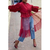 Lovely Trendy Patchwork Wine Red Coat