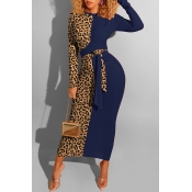 Lovely Casual Leopard Patchwork Deep Blue Ankle Le