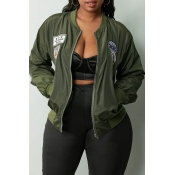 Lovely Trendy Zipper Design Army Green Jacket