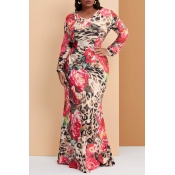 Lovely Trendy Print Red Maxi Plus Size Dress
