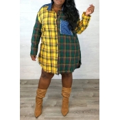 Lovely Casual Plaid Printed Yellow Knee Length Dre
