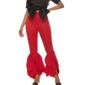 Lovely Trendy Flounce Design Red Pants