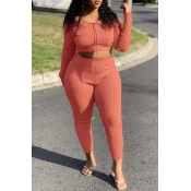 Lovely Casual Basic Light Pink Two-piece Pants Set