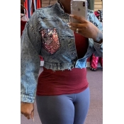 Lovely Casual Turndown Collar Pocket Patched Blue 