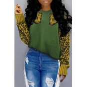 Lovely Casual Leopard Printed Green Sweater