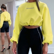 Lovely Casual Drawstring Yellow Sweatshirt Hoodie