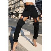 Lovely Casual Hollow-out Black Pants