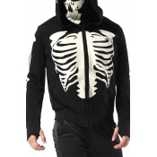 Lovely Casual Skull Printed Black Hoodie