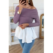 Lovely Trendy Patchwork Purple Blouse