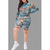Lovely Casual Camouflage Printed Plus Size Two-pie