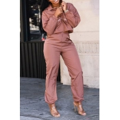 Lovely Casual Turndown Collar Dusty Pink Two-piece