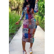 Lovely Casual Printed Multicolor Mid Calf Dress
