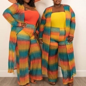 Lovely Casual Striped Multicolor Plus Size Two-pie