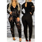 Lovely Casual Patchwork Black One-piece Jumpsuit