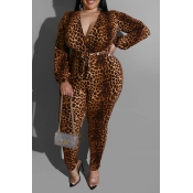 Lovely Casual Leopard Printed Plus Size One-piece 