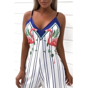Lovely Sexy Printed White One-piece Romper