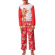 Lovely Family Printed Red Two-piece Pants Set