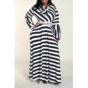 Lovely Casual Striped Black Floor Length Plus Size