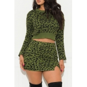 Lovely Casual Printed Green Two-piece Skirt Set