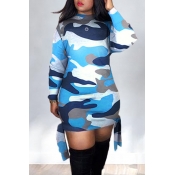 Lovely Casual Camouflage Printed Blue Mini Dress