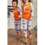 Lovely Halloween Printed Orange Girls Two-piece Pa