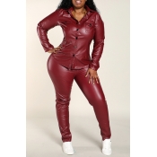 Lovely Work Skinny Wine Red Plus Size Two-piece Pa