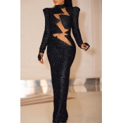 Lovely Casual Patchwork Black Floor Length Dress