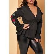 Lovely Casual Embroidery Black Plus Size Blouse