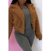 Lovely Casual Basic Brown Coat
