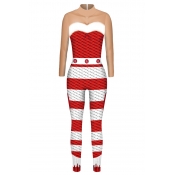 Lovely Cosplay Patchwork Striped Red One-piece Jum