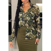 Lovely Casual Camouflage Printed Army Green Blouse