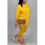 Lovely Leisure O Neck Basic Yellow Two-piece Pants