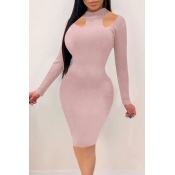 Lovely Casual Hollow-out Pink Knee Length Dress